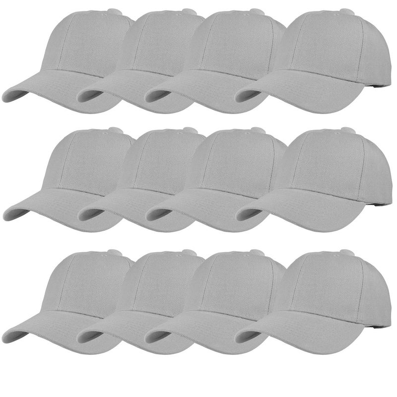 TZ Promise 12 Pack Wholesale Unisex Plain Solid Color Adjustable Baseball Caps Hats (Gray) - Image 1